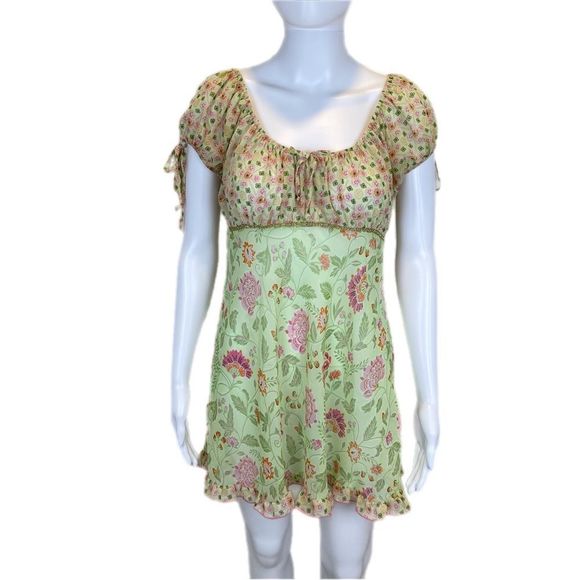 Vintage Other - Vintage Cinema Etoile Sheer Green Floral Short Sleeve Babydoll Nightie